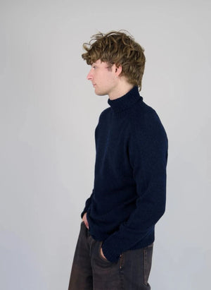 Origin Knitwear - Nahtloser Wollrollkragenpullover | Marineblau