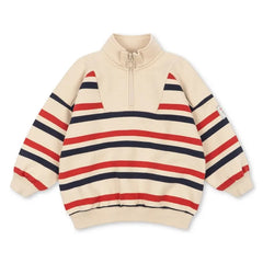 Konges Sløjd - Loupy Gestreiftes Bio-Baumwoll-Sweatshirt mit Reißverschluss | Ecru