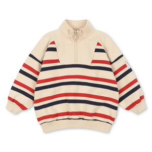 Konges Sløjd - Loupy Gestreiftes Bio-Baumwoll-Sweatshirt mit Reißverschluss | Ecru