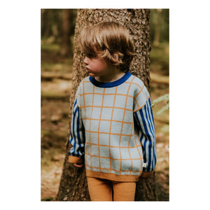 Yuki - Organik Pamuklu Ekose Kazak | Mavi