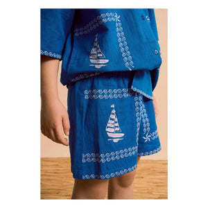 Maison Mangostan – Blau besticktes Voiles-Hemd