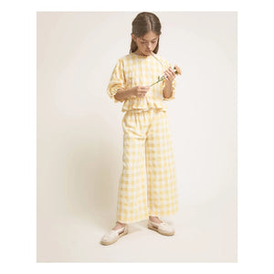 Búho - Gekräuselte Seersucker-Bluse mit 3/4-Ärmeln und Vichy-Karos | Gelb