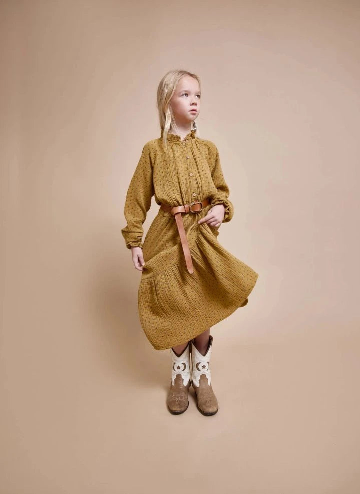 Búho - Organisches Baumwoll-Gaze-Tüllkleid mit Rüschen | Oker