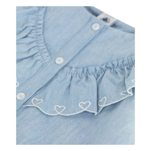 Petit Bateau - Gerüschte Bluse Chambray Bio-Baumwolle | Hellblau