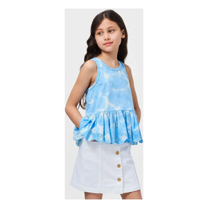Molo - Rosa Tie-Dye-Trägertop aus Bio-Baumwolle mit Rüschen | Hellblau