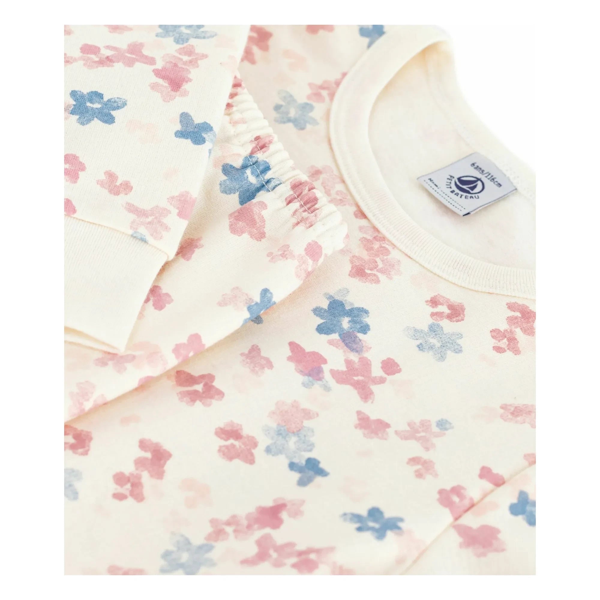 Petit Bateau - Schlafanzug aus Bio-Baumwolle mit Blumenmuster | Ecru