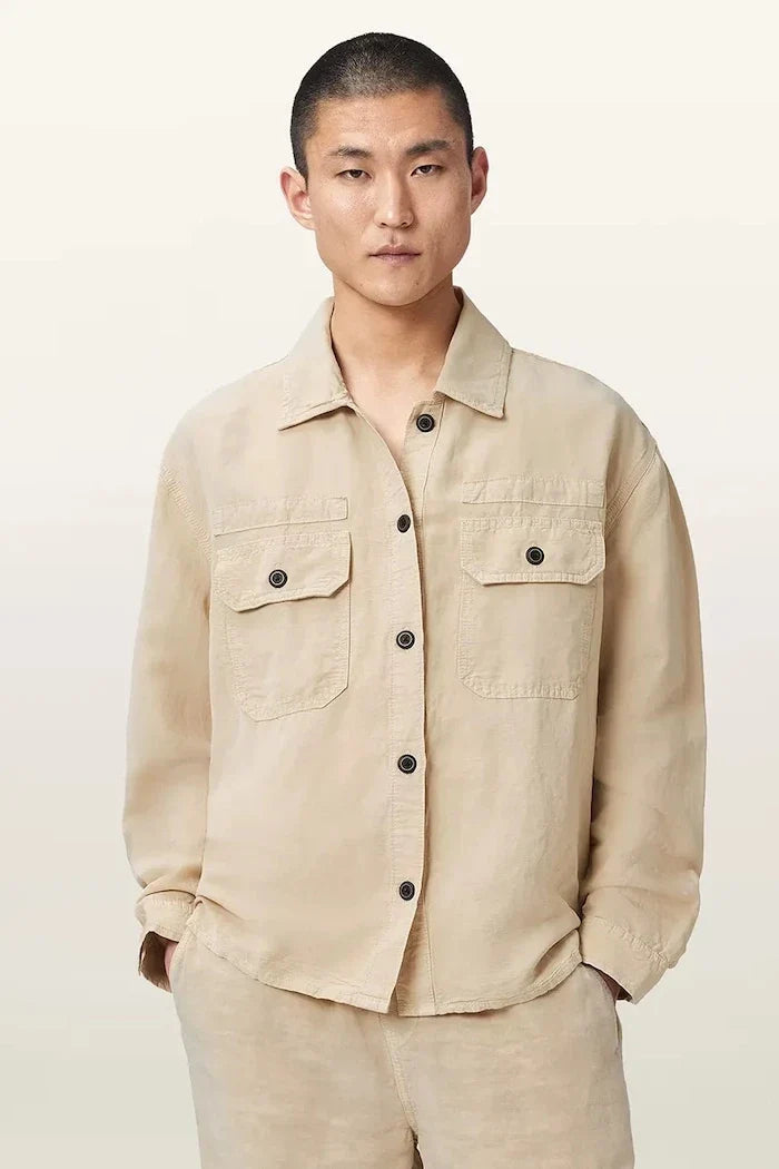 AllSaints erkek keten gömlek KORTEN