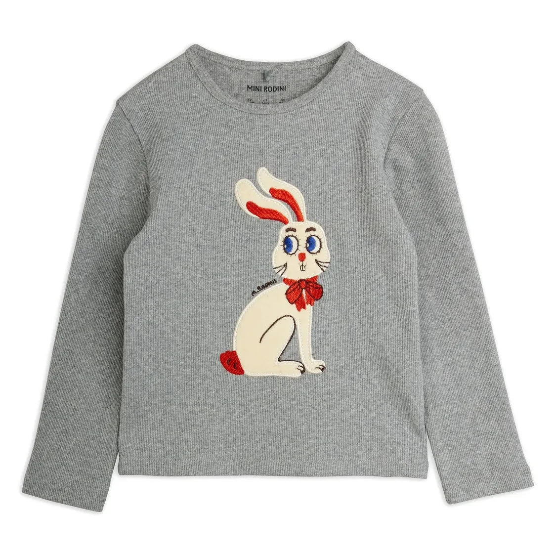 Mini Rodini - Bio-Baumwoll-T-Shirt mit Hasenapplikation | Grau Melange