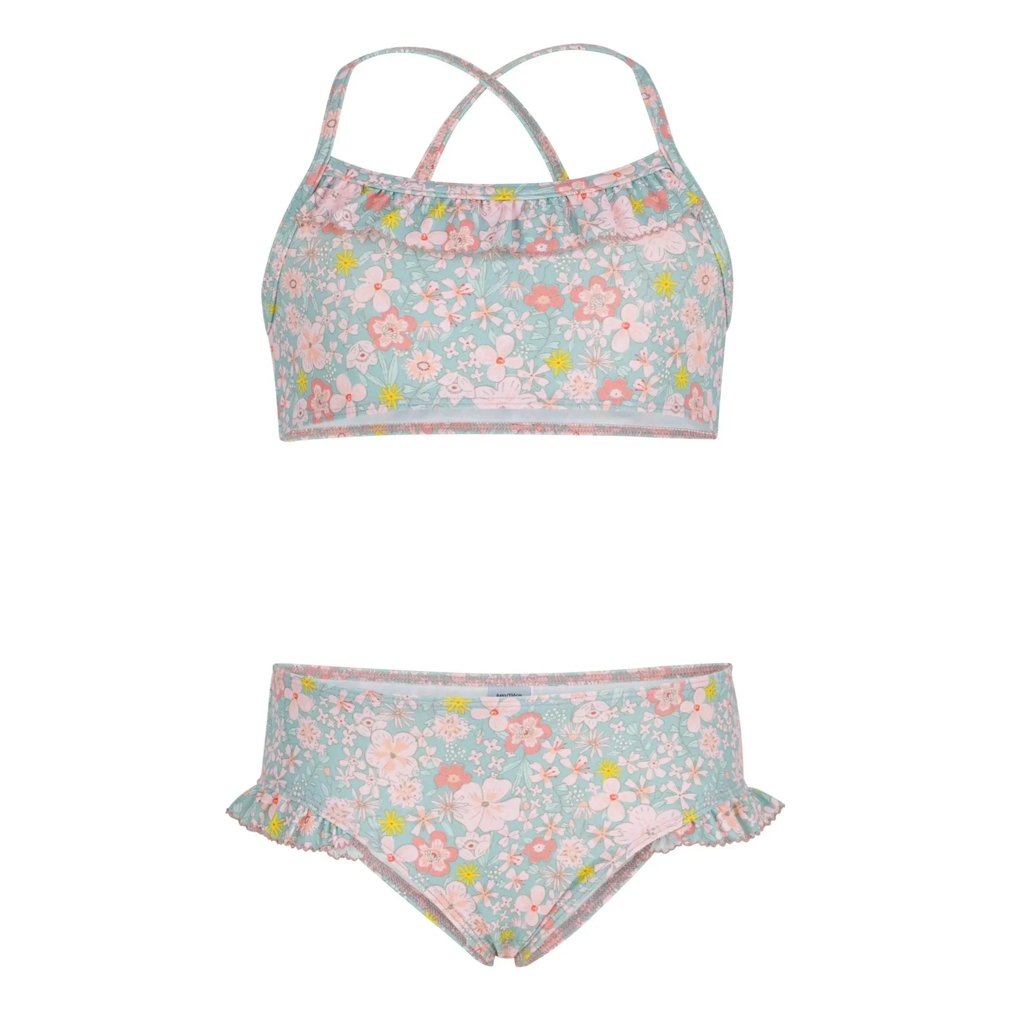 Petit Bateau - 2-teiliger Blumen-Bikini mit Rüschen | Grau-Blau