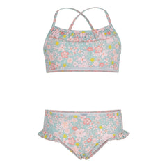 Petit Bateau - 2-teiliger Blumen-Bikini mit Rüschen | Grau-Blau