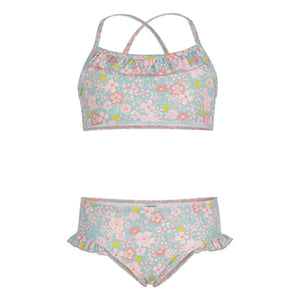 Petit Bateau - 2-teiliger Blumen-Bikini mit Rüschen | Grau-Blau