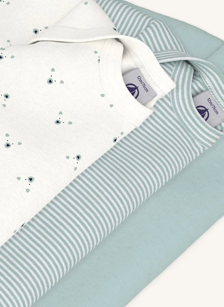 Petit Bateau - 3er-Set Bio-Baumwoll-Teddy-Bodys | Grün