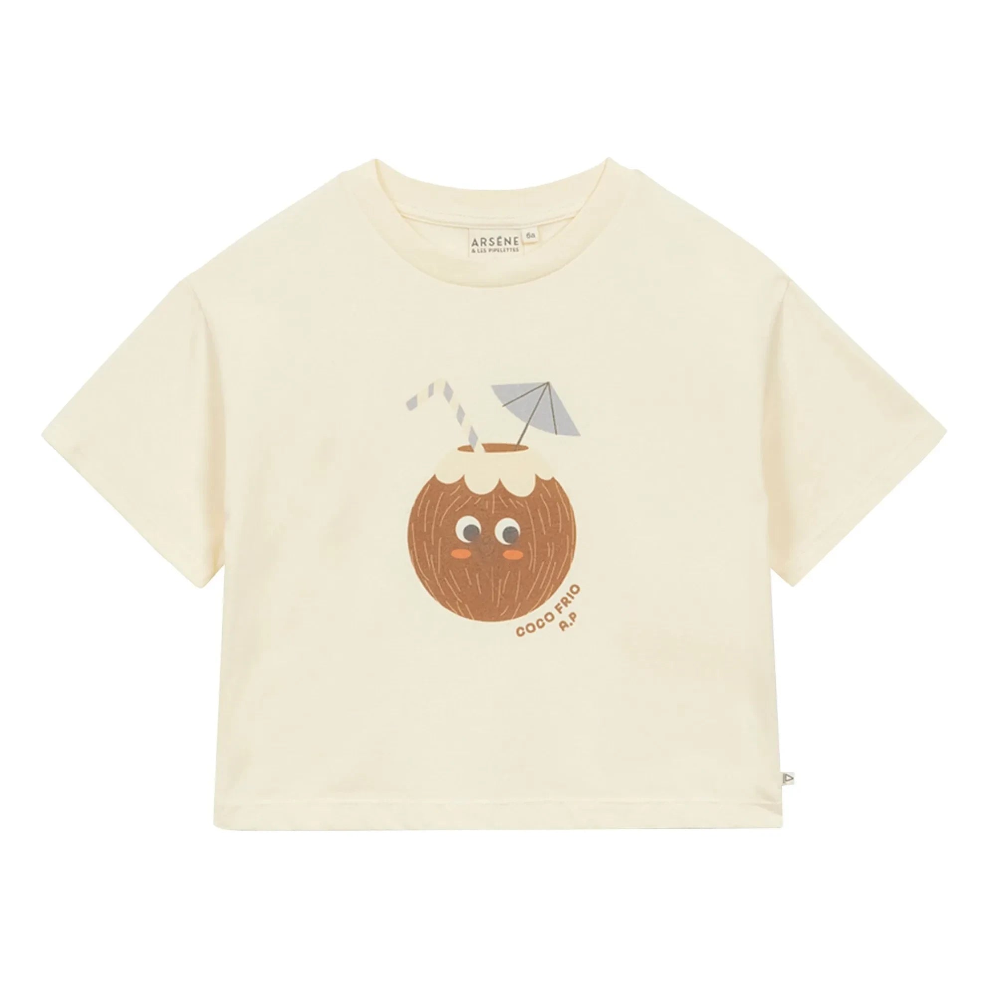 Arsène et Les Pipelettes - Bio-Baumwoll-T-Shirt mit Kokosnuss-Print | Ecru