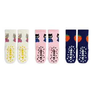 Mini Rodini - Set aus 3 rutschfesten Socken aus Bio-Baumwolle | Rosa