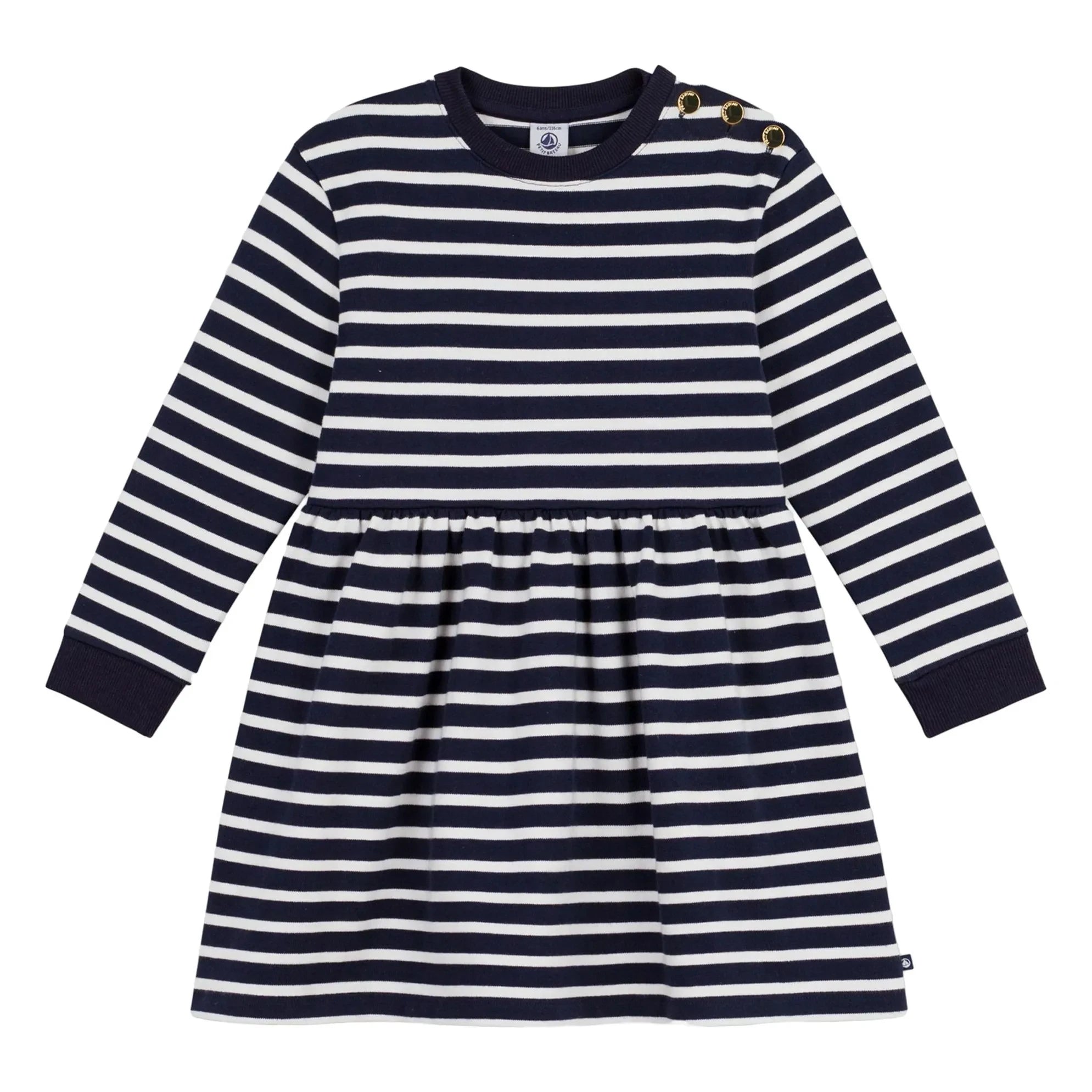 Petit Bateau – Gestreiftes Kleid mit ausgestelltem Rock | Marineblau