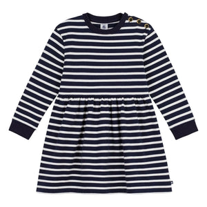 Petit Bateau – Gestreiftes Kleid mit ausgestelltem Rock | Marineblau