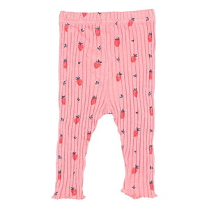 Búho - Gerippte Leggings mit Erdbeermuster aus Bio-Baumwolle | Zuckerrosa