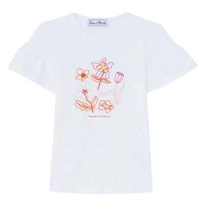 Tartine et Chocolat - Blumenstickerei Ballonärmel T-Shirt | Weiß