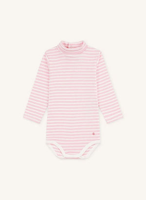 Petit Bateau - Organik pamuklu çizgili balıkçı yaka body | Pembe
