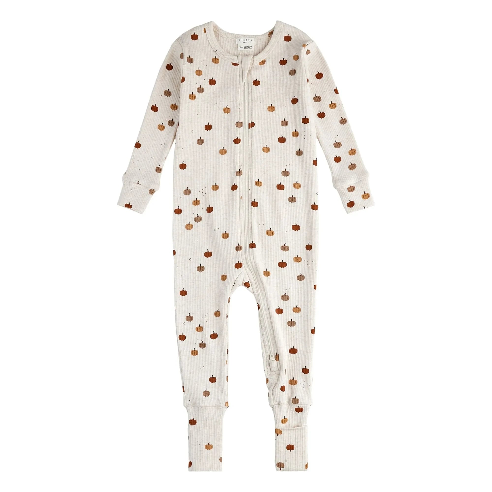Petit Lem - Pyjama aus Bio-Baumwolle mit Rippenmuster und Kürbis-Print, wandelbar | Grau