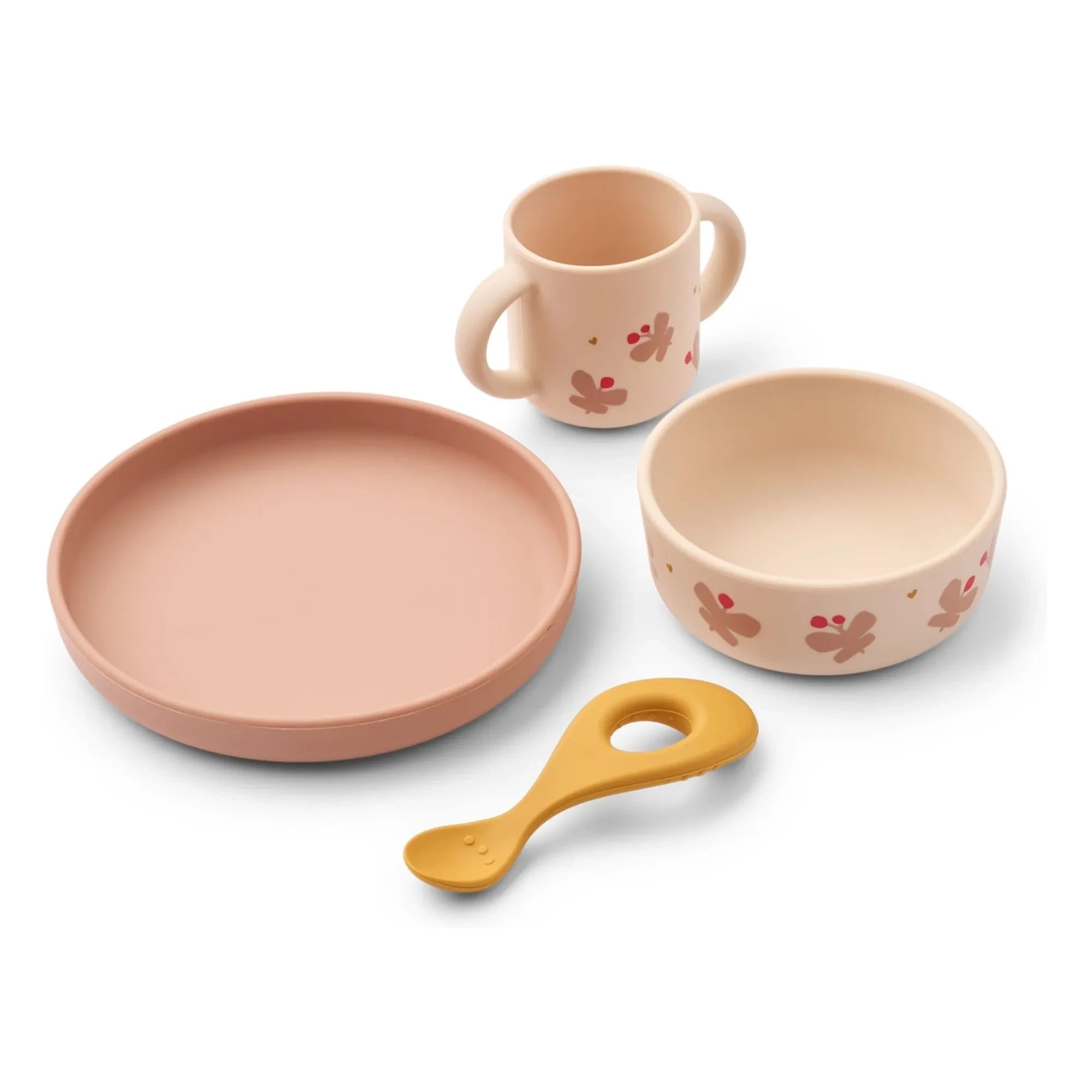 Liewood – Vivi Geschirr-Set aus Silikon – 4er-Set | Butterfly/Apple Blossom