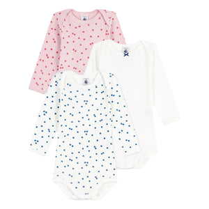 Petit Bateau - Batch 3 Bodies aus Bio-Baumwolle mit Apfelmuster | Ecru