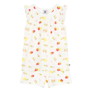 Petit Bateau - Kurzer Pyjama aus Bio-Baumwolle - mit Früchten | Ecru