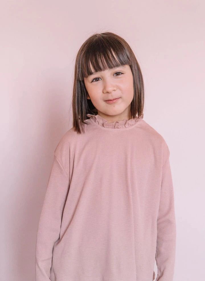 Studio Bohème - T-Shirt mit Kragen und Raffung aus Bio-Baumwolle | Rosewood