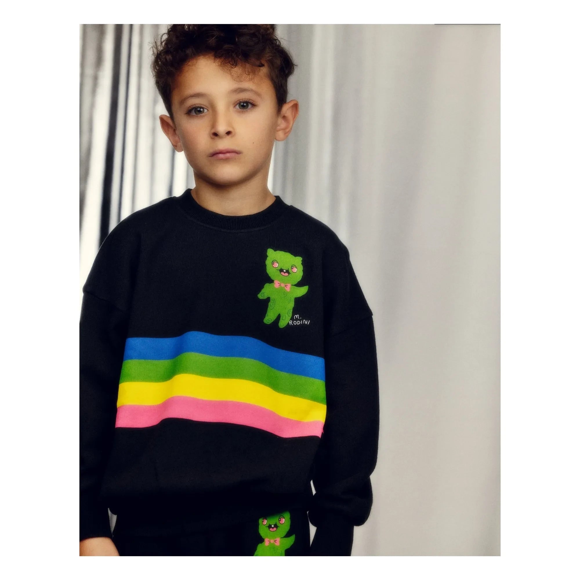 Mini Rodini - Bio-Baumwoll-Sweatshirt mit Alien-Streifen | Schwarz