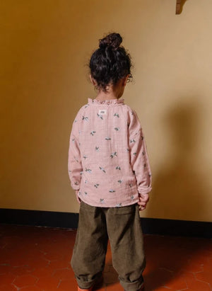 Studio Bohème - Olympe Gui Organisch Baumwollbluse mit Rüsche | Rosa