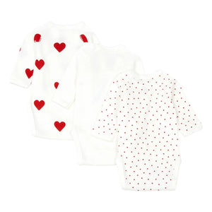 Petit Bateau - 3'lü Cœur Çapraz Askılı Organik Pamuk Tulum | Kırmızı