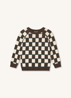 Fliink - Nova Karo-Muster Organische Baumwolle Pullover | Braun