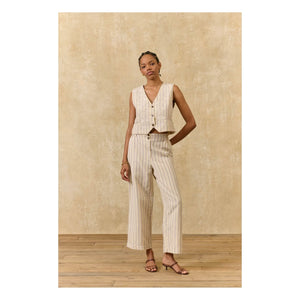 Louise Misha - Franckie Gestreifte Leinen-Baumwoll-Weste | Creme