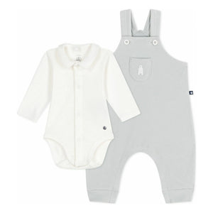 Petit Bateau - Bio-Baumwoll-Set mit Teddy-Latzhose und Body | Grau
