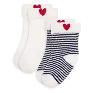 Petit Bateau – 2er-Set Ringelsocken | Weiß