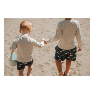 Petit Lem - Texturiertes Fischmuster UV-Schutz T-Shirt und Shorts Set recycelte Fasern | Grau