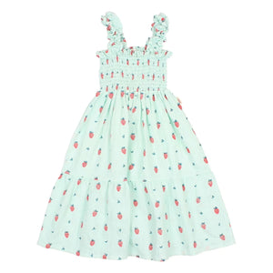Búho - Erdbeer-Rüschenkleid aus Bio-Baumwolle | Mintgrün