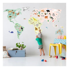 MIMI'lou - Wandsticker Weltkarte Tiere