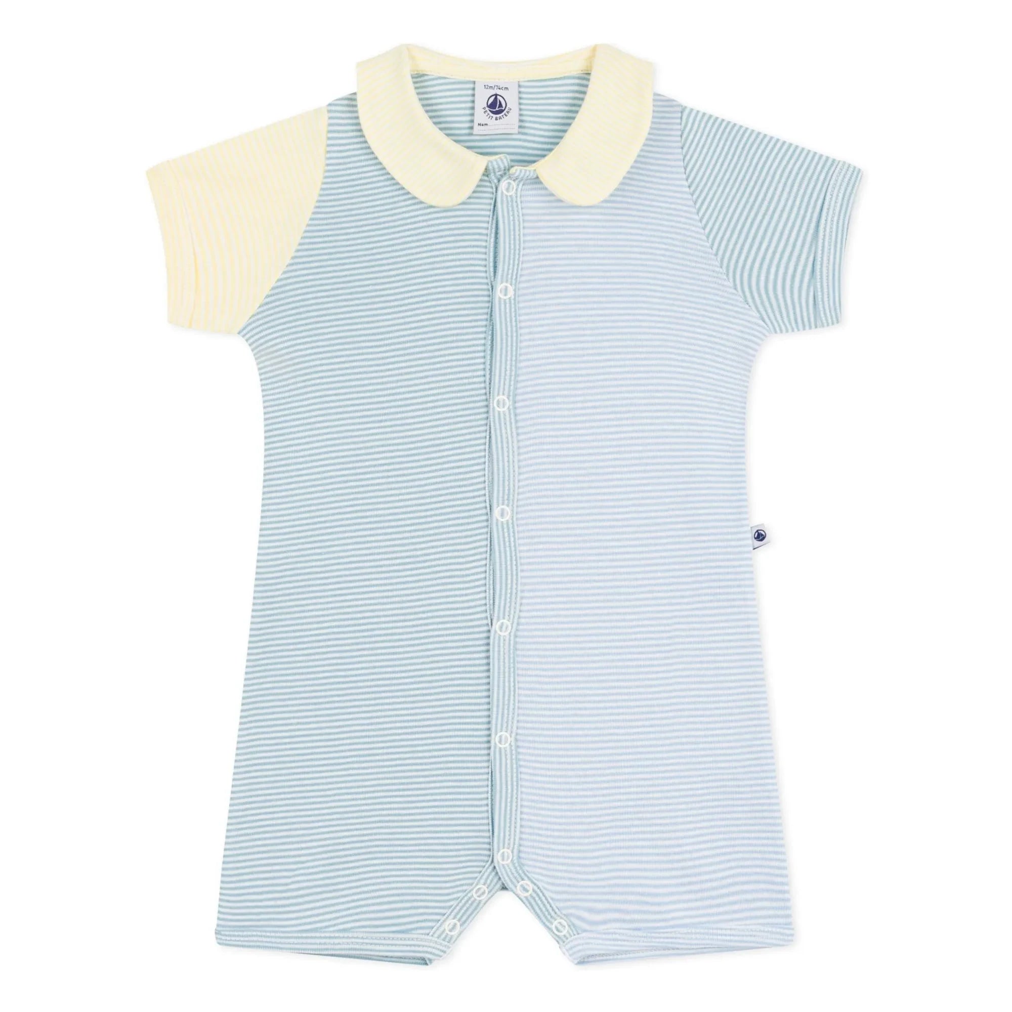 Petit Bateau – Gestreifter Schlafanzug-Jumpsuit kurz | Blau