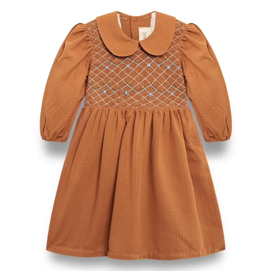 birinit - Gerafftes Kleid aus Bio-Baumwolle | Terrakotta