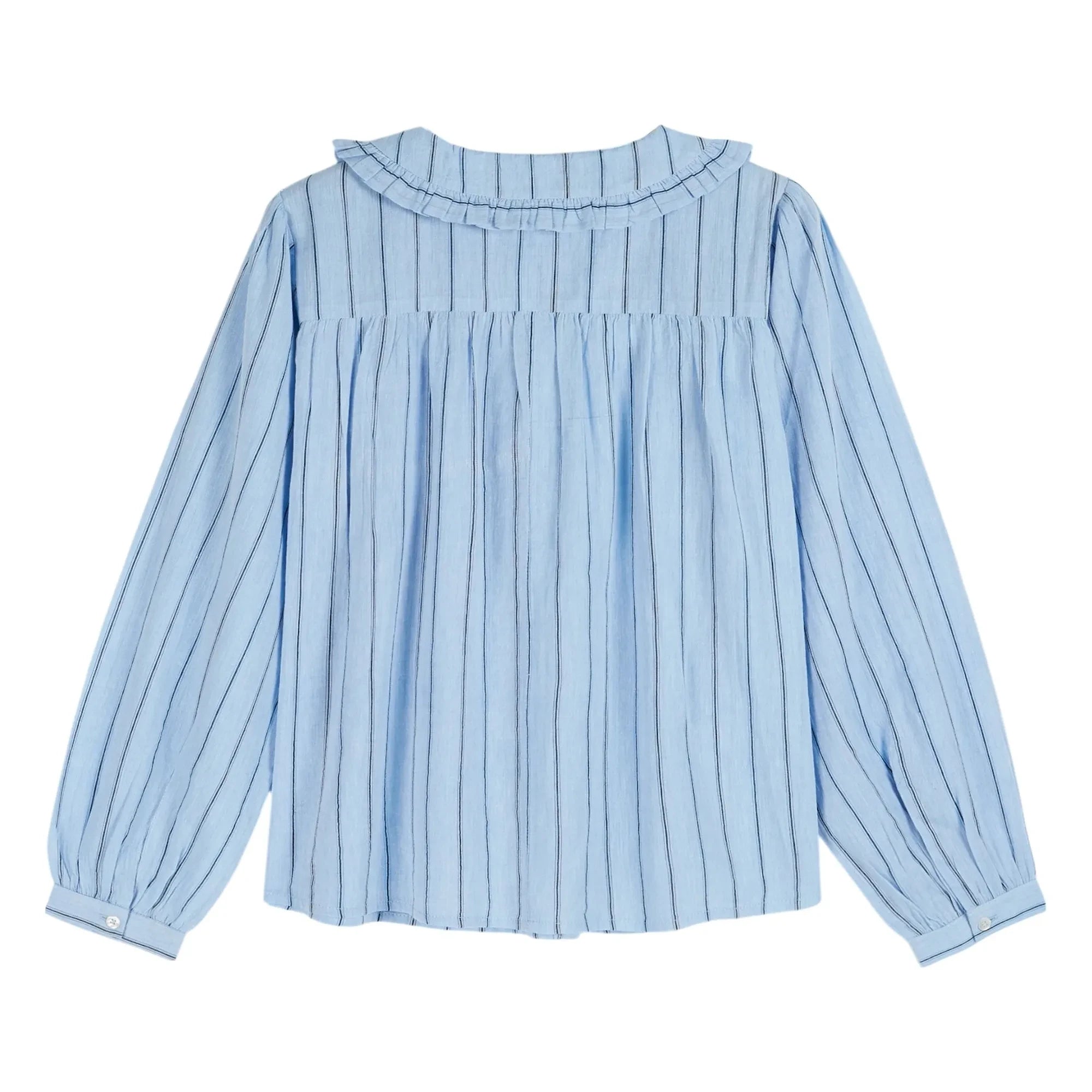 Emile et Ida - Blaue Baumwollbluse mit Rüschenkragen