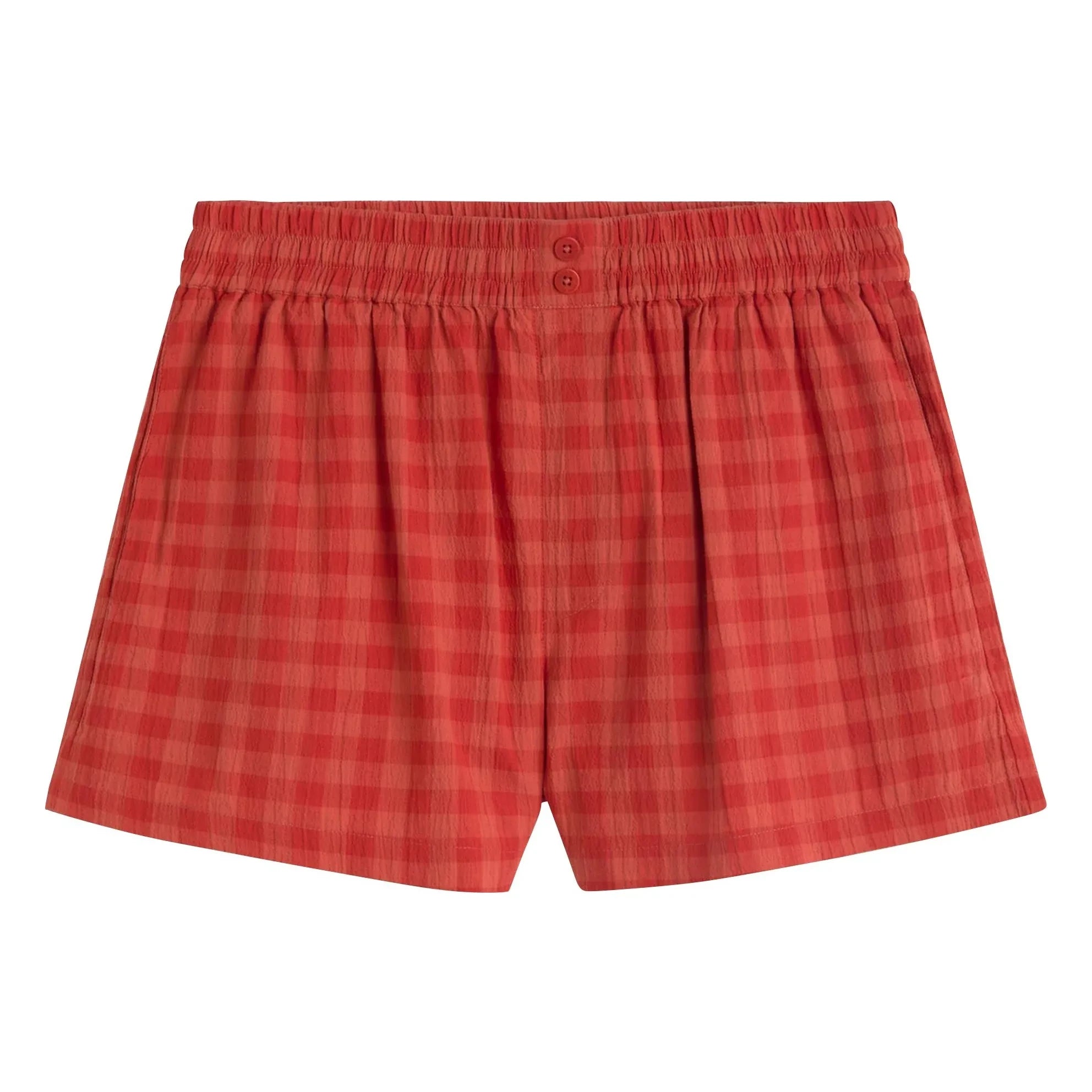 Thinking Mu – Geraldine Karierte Shorts aus Bio-Baumwolle | Rot