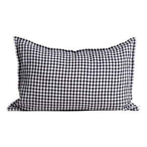 Gabrielle Paris - Gingham Gewaschener Leinenkissenbezug | Schwarz