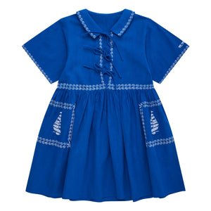 Maison Mangostan - Blaues Besticktes Voiles Kleid