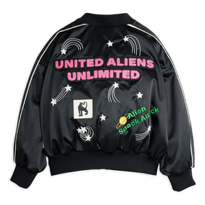 Mini Rodini - Alien Satin Recycelte Faser Baseball Jacke | Schwarz