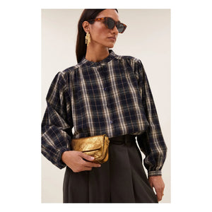By Bar - Jacquard-Karo Bluse | Dunkelblau