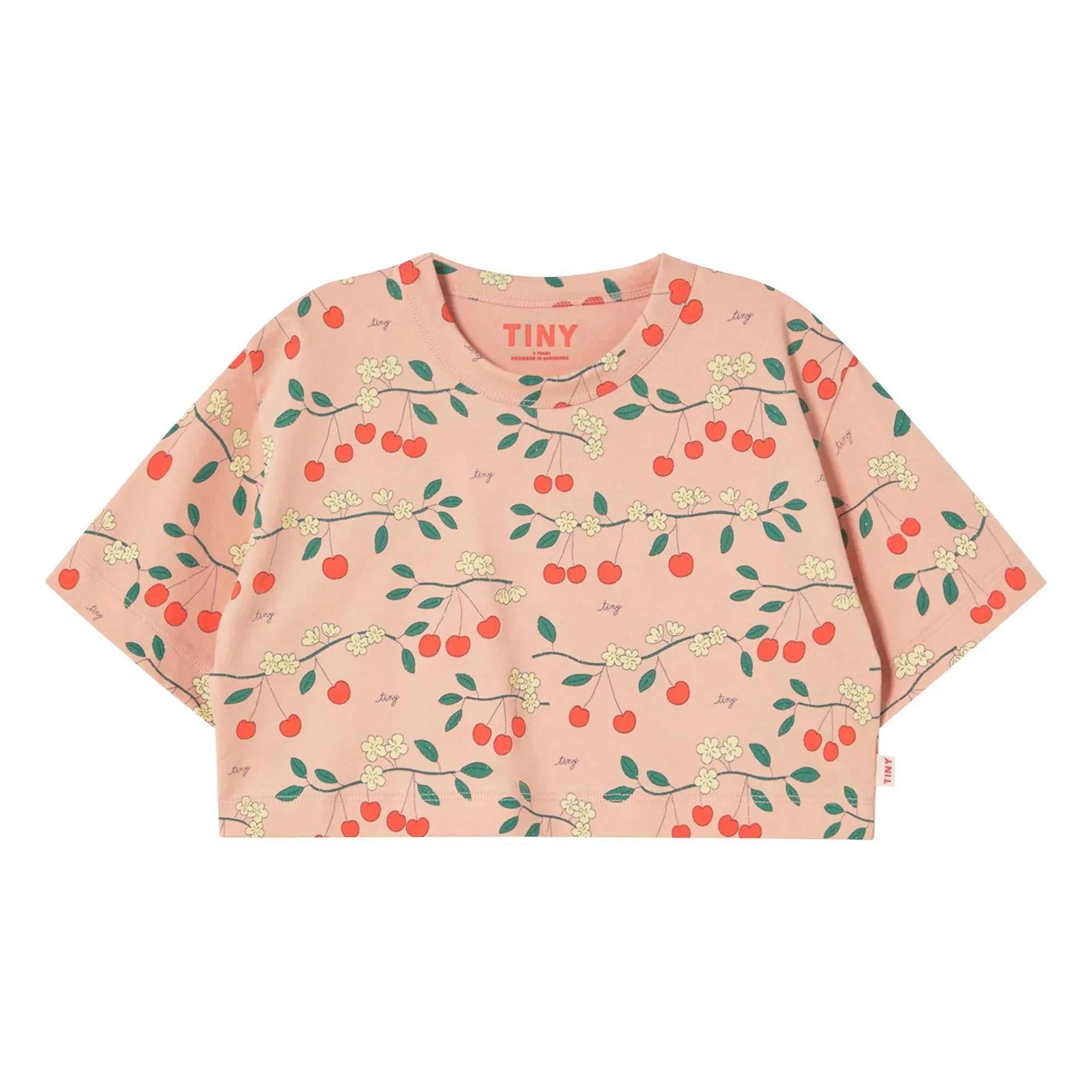 Tinycottons - Crop-Kirschen Bio-Baumwoll-T-Shirt | Rosa