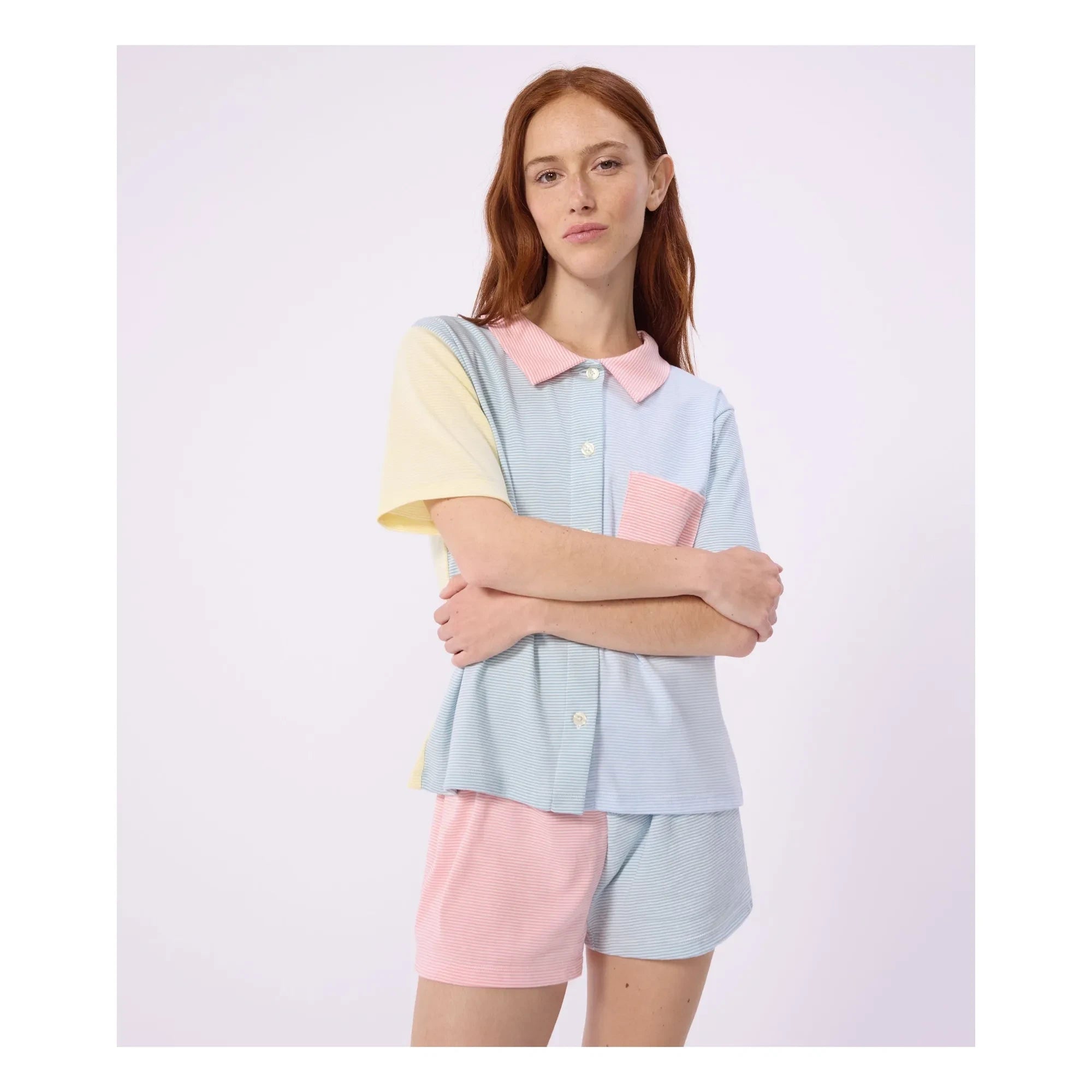 Petit Bateau - Grün gestreifter kurzer Pyjama
