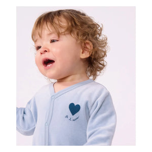 Petit Bateau - Sleep Well Pijama Kadife Kalp Organik Pamuk | Gri mavi