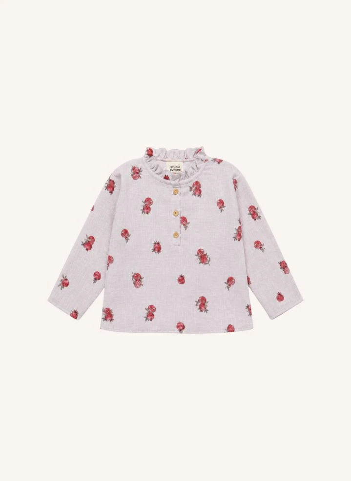Studio Bohème - Olympe Narzibblüte Mustert Organic Baumwollbluse, Rüschenkragen | Hellblau